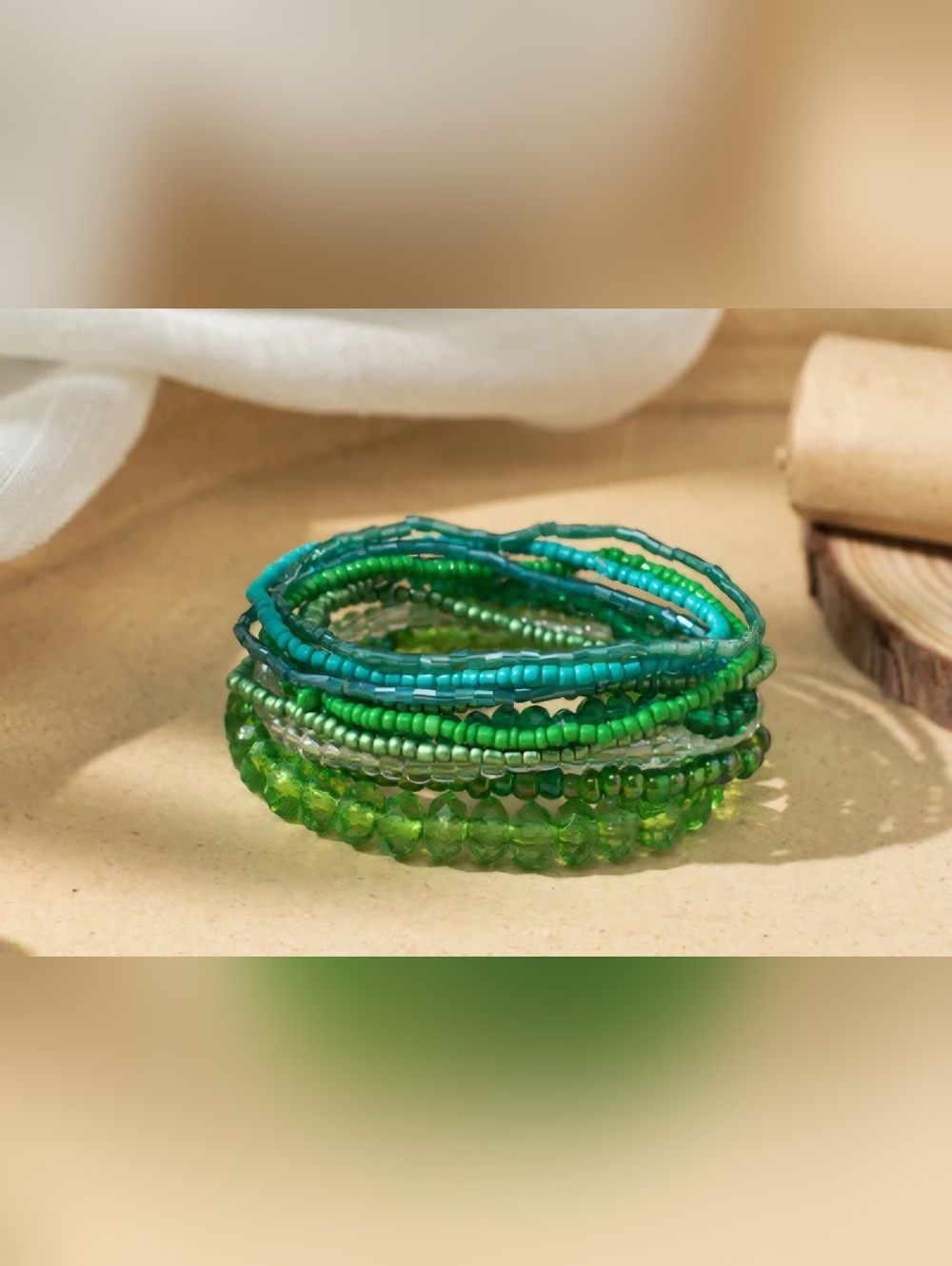 10 Pcs Set Trendy Summer Bold Glass Beaded Bracelets NIP.